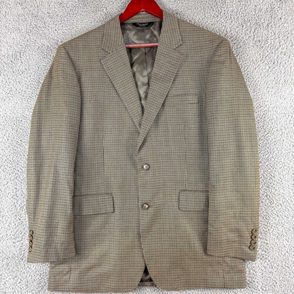 Jos A Bank Blazer Mens 41R Brown Blue Wool Silk Houndstooth Check Sport Coat